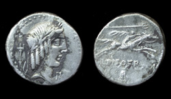 L. Calpurnius Piso Frugi, Denarius, Horseman Galloping reverse!
